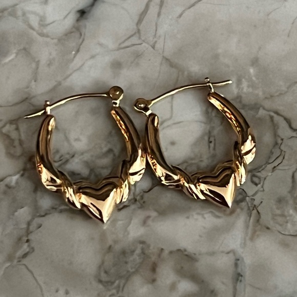 14K Gold JCM Heart Hoop Earrings